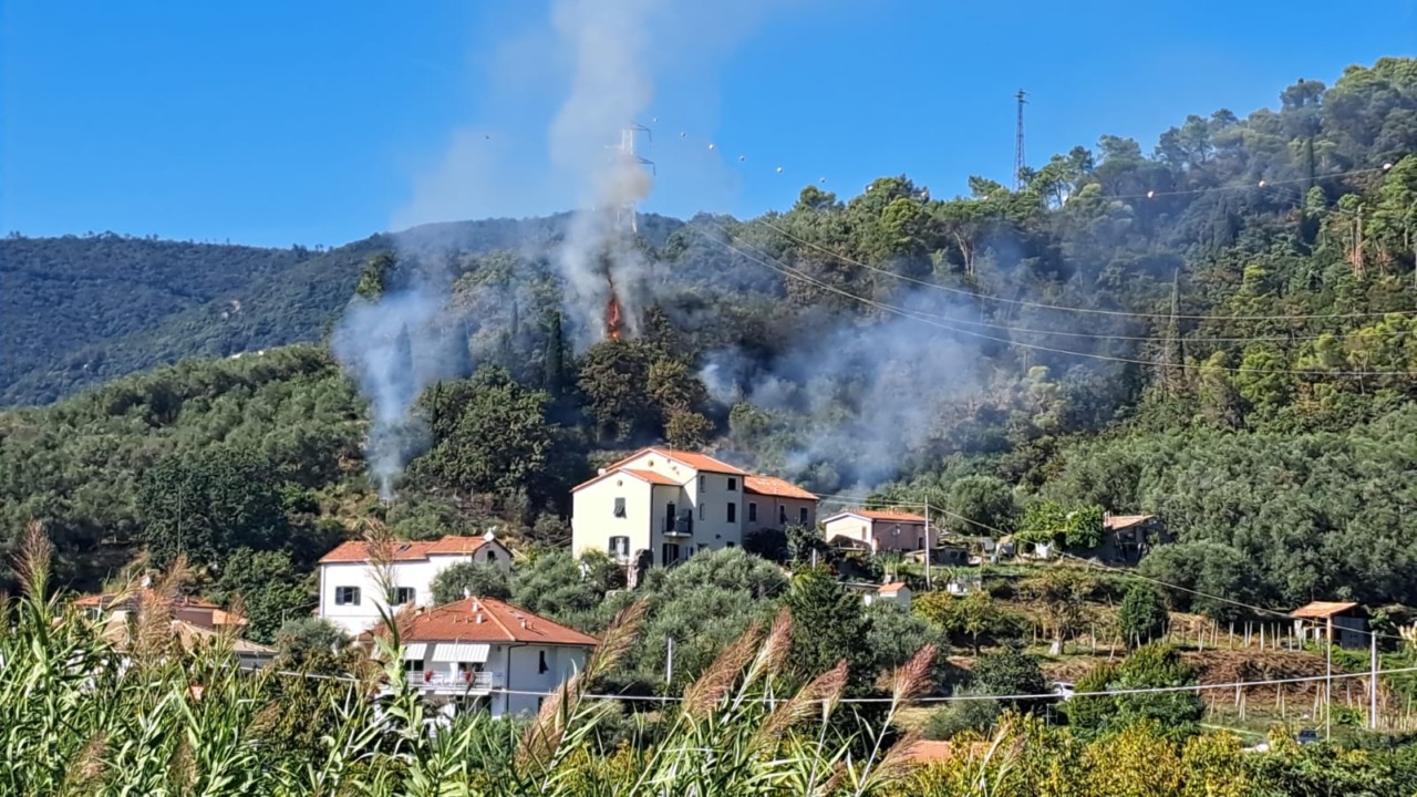 Incendio boschivo a Sestri Levante, vigili del fuoco in azione nella zona di via Sara