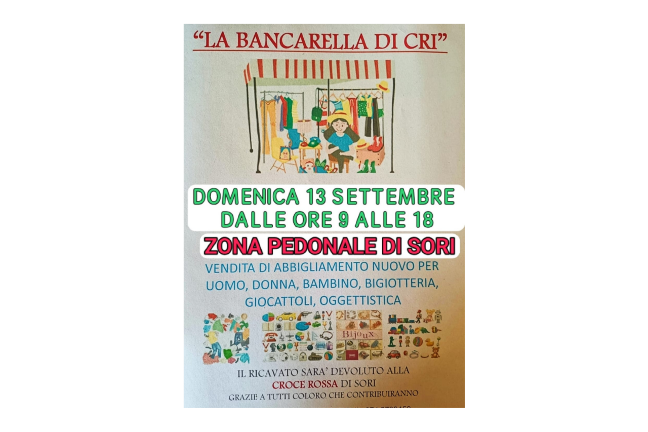 Domenica a Sori l’ultimo mercatino estivo: il ricavato alla Croce Rossa