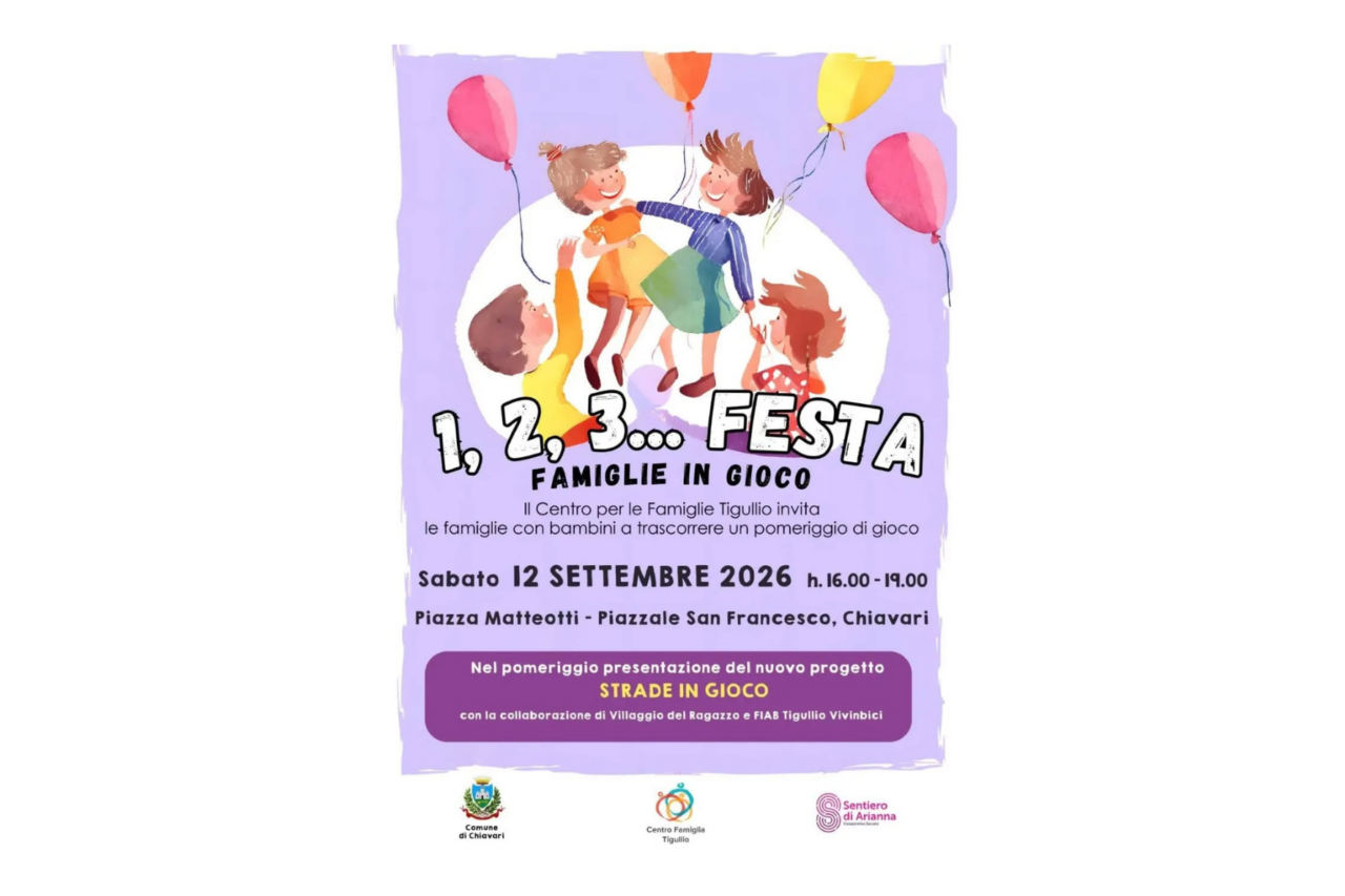 “1, 2, 3… Festa – Famiglie in gioco”, un pomeriggio dedicato a bambini e famiglie a Chiavari