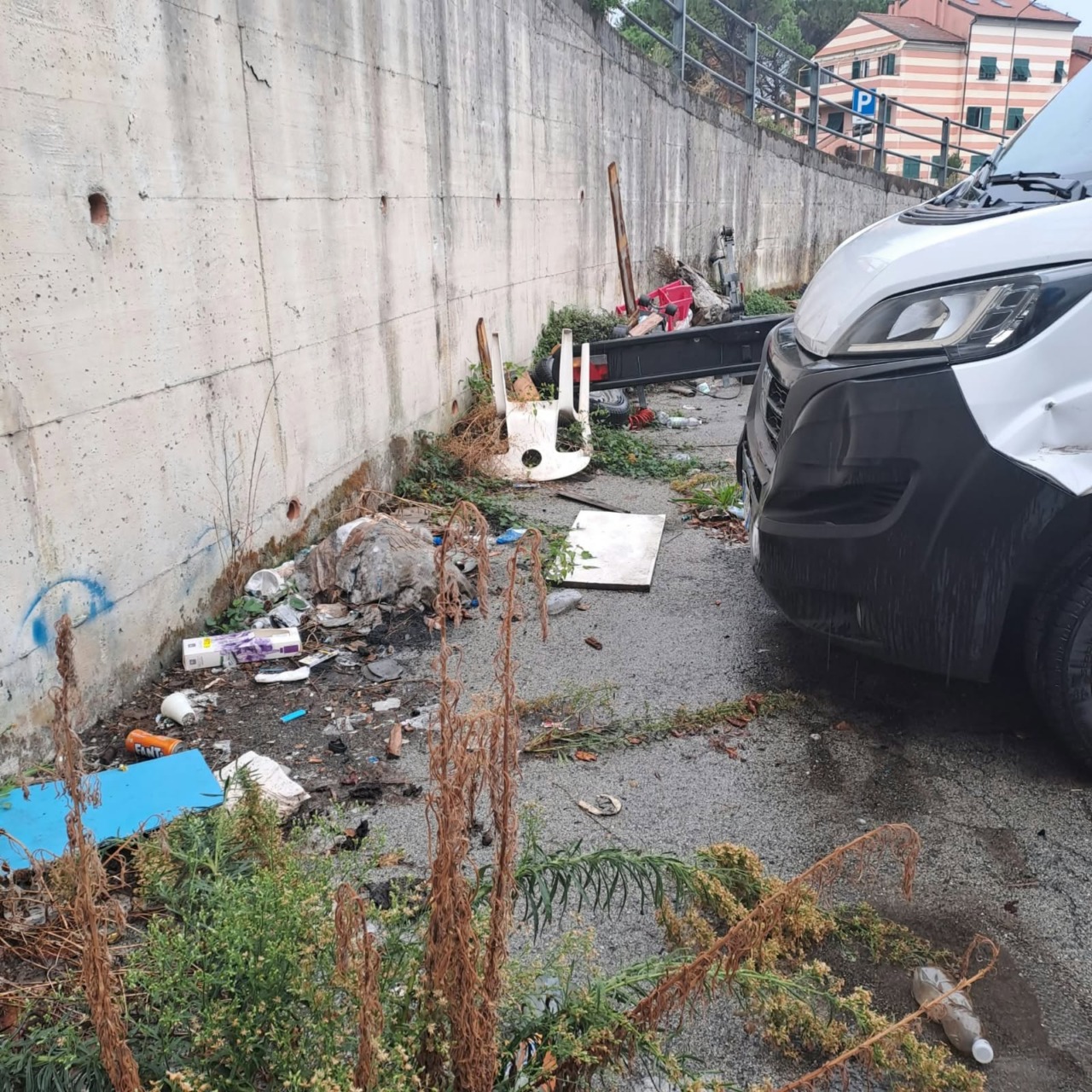 Sestri Levante, intervento di sgombero e pulizia parcheggio via Latiro