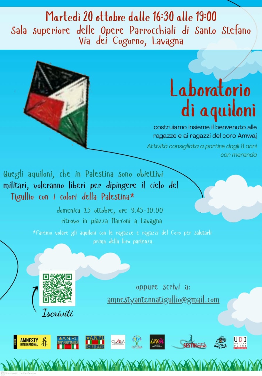 Lavagna, aquiloni di pace con i giovani del coro palestinese Amwaj