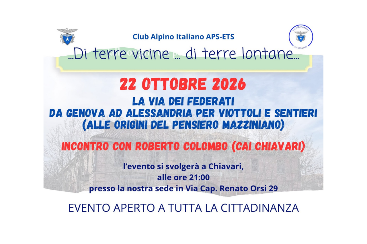 Al CAI di Chiavari Roberto Colombo presenta “La Via dei Federati – da Genova ad Alessandria”
