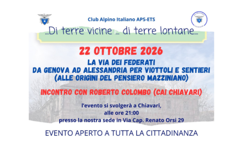 Al CAI di Chiavari Roberto Colombo presenta “La Via dei Federati – da Genova ad Alessandria”