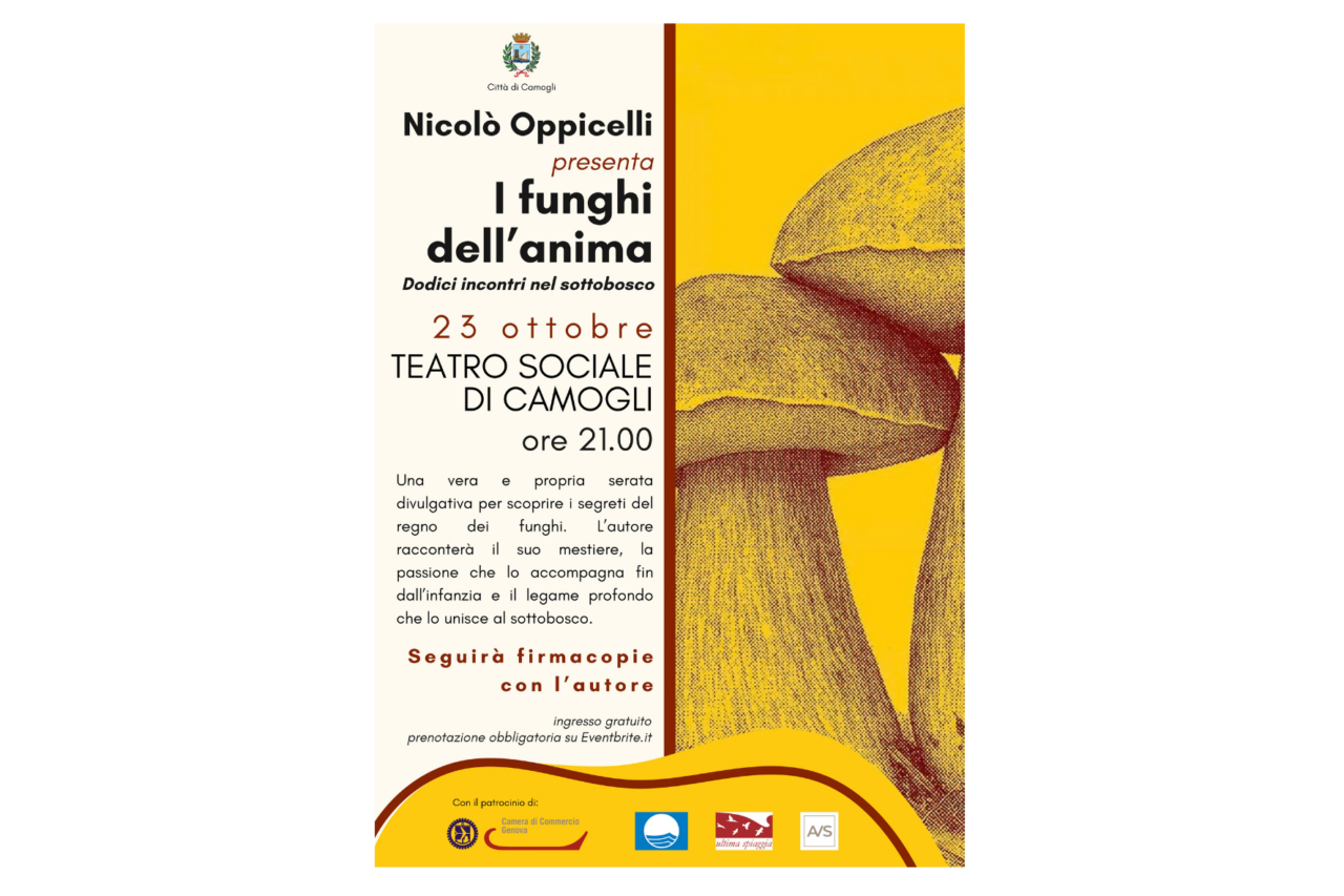 Camogli: Nicolò Oppicelli al Teatro Sociale con una serata alla scoperta dell’affascinante regno dei funghi